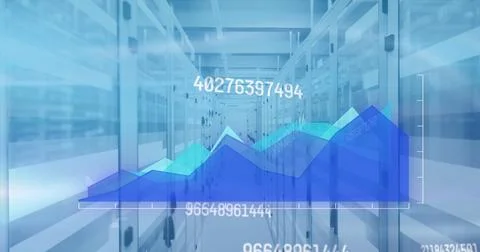 Image of data processing and white lines over server room Stock Photos