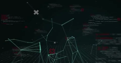 Image of data processing and white shapes on black background Stock Photos