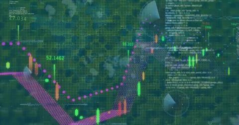 Image of data processing and world map over digital screen Illustrazione stock