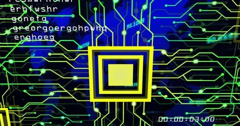 Image of data processing and world map on black background Stock Illustration