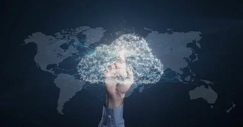 Image of data processing and world map over dark background Stock Illustration