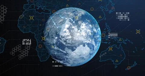 Image of data processing and world map over globe 스톡 일러스트