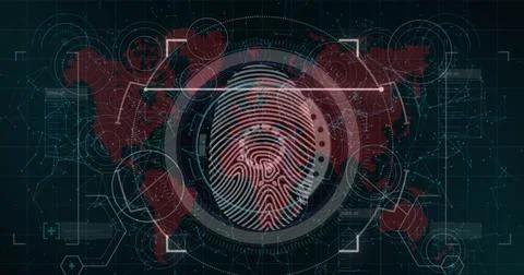 Image of data processing and world map on black background Stock Photos