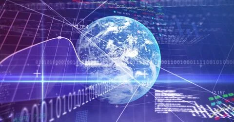 Image of data processing with binary coding and globe Stock Illustration