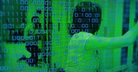 Image of data processing binary coding with caucasian female it technician by 스톡 사진