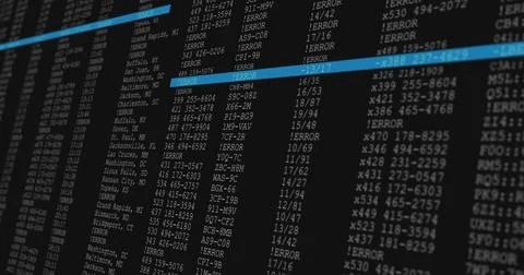 Image of data processing on black and blue computer screen 스톡 일러스트