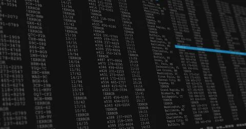 Image of data processing on black and blue computer screen Illustrazione stock