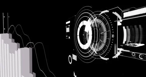 Image of data processing on black background Stock Illustration