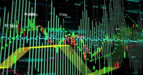 Image of data processing on black background 스톡 일러스트