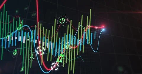 Image of data processing on black background Stock Illustration