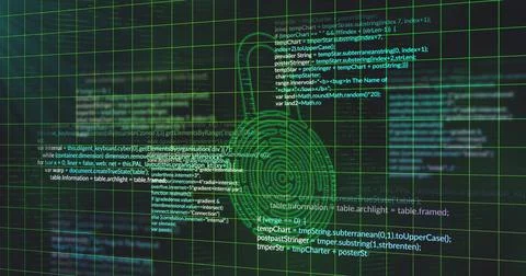 Image of data processing on black background Stock Illustration