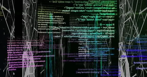 Image of data processing on black background Stock Illustration