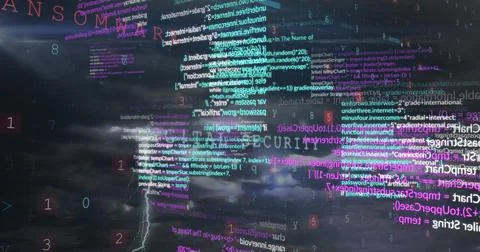 Image of data processing on black background Illustrazione stock