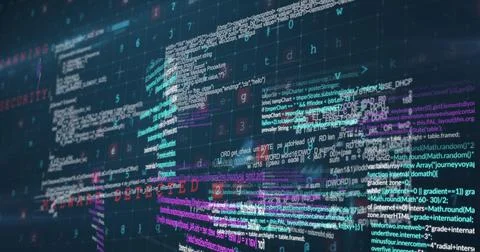 Image of data processing on black background Stock Illustration