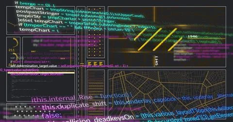 Image of data processing on black background Stockillustratie