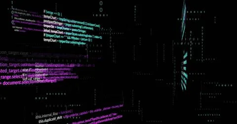 Image of data processing on black background 스톡 일러스트