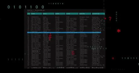 Image of data processing on black background Illustrazione stock