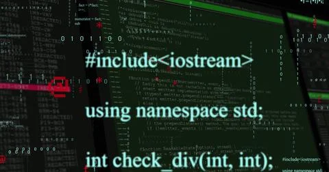 Image of data processing on black background Illustrazione stock