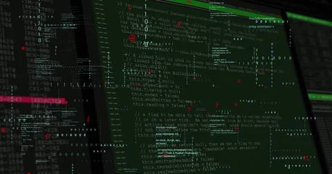 Image of data processing on black background Stock Illustration