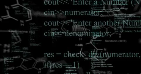 Image of data processing on black background Illustrazione stock