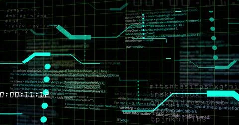 Image of data processing on black background Stock Illustration