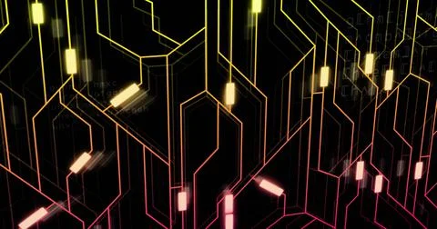 Image of data processing on black background Stock Illustration