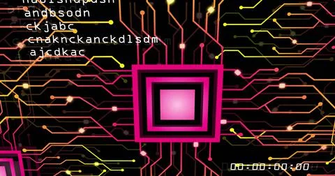 Image of data processing on black background Stock Illustration