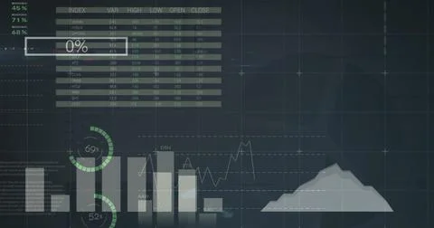 Image of data processing on black background Stock Illustration