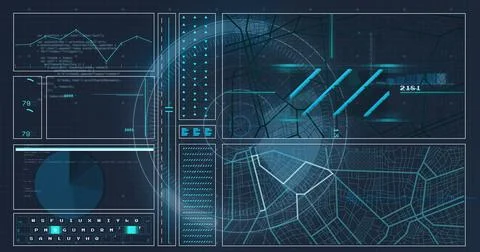 Image of data processing on black background 스톡 일러스트