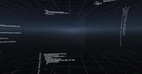 Image of data processing on black background Illustrazione stock