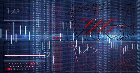 Image of data processing on black background Illustrazione stock