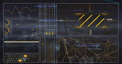 Image of data processing on black background Illustrazione stock