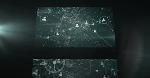 Image of data processing on black background Illustrazione stock