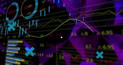 Image of data processing on black background Illustrazione stock