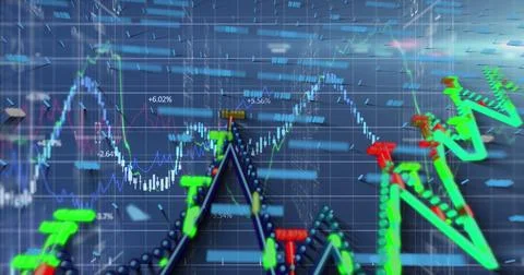 Image of data processing on black background Stock Illustration