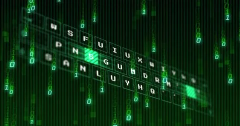 Image of data processing on black background Foto stock