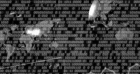 Image of data processing on black background Stock Photos