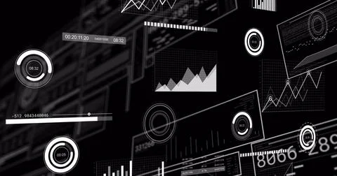 Image of data processing on black background Stockfoto's