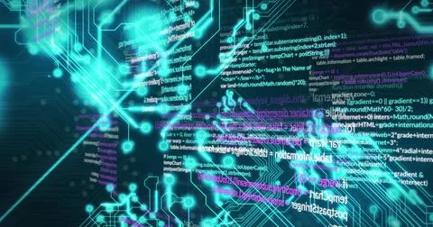 Image of data processing on black background Stock Photos