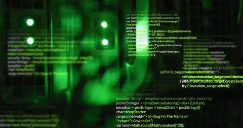 Image of data processing on black background Foto stock