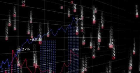 Image of data processing on black background Foto stock