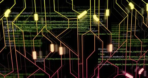 Image of data processing on black background 写真素材