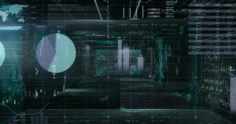 Image of data processing on black background Stockfoto's