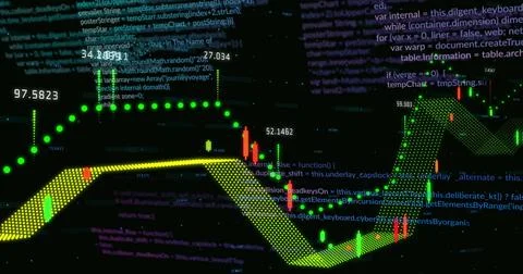 Image of data processing on black background 스톡 사진