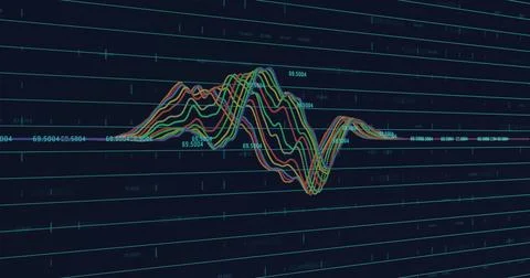 Image of data processing on black background Foto stock