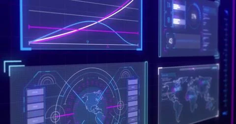 Image of data processing on black background Stock Photos