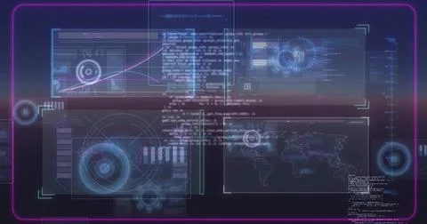 Image of data processing on black background 写真素材