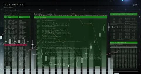 Image of data processing on black background 写真素材