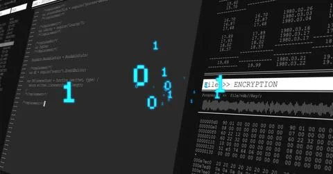 Image of data processing on black background 库存照片