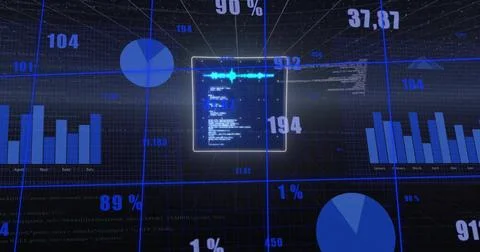 Image of data processing on black background Stockfoto's